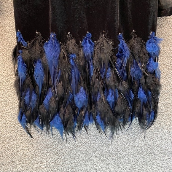 Tahari ASL Illusion Velour Mesh Feather Skirt Cocktail Dress Sz 2 - Picture 6 of 12